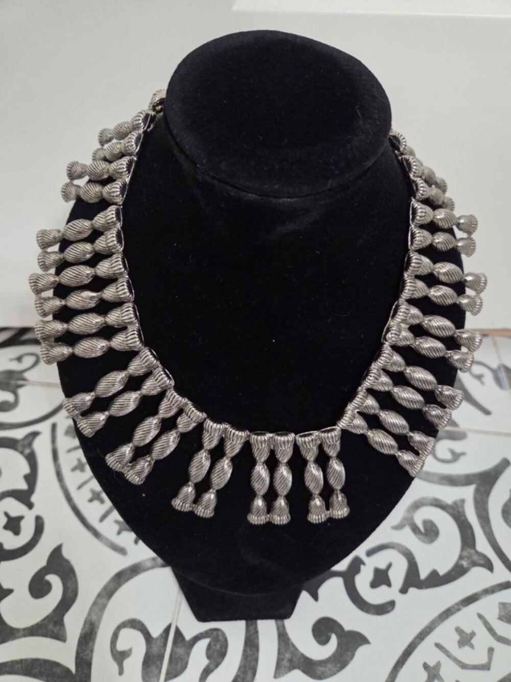 90s Industrial Silver Segmented Choker Statement Necklace Liquid Silver Armor